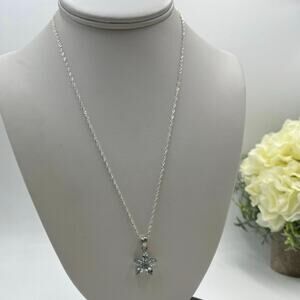 Blue Topaz Marquis Shaped Flower Pendant and Sterling Silver Singapore Chain 20”